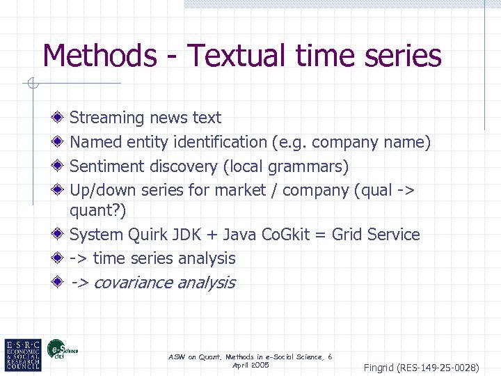 Methods - Textual time series Streaming news text Named entity identification (e. g. company