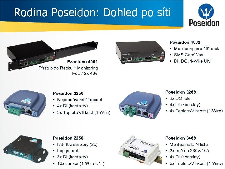 Rodina Poseidon: Dohled po síti Poseidon 4001 Přístup do Racku + Monitoring Po. E