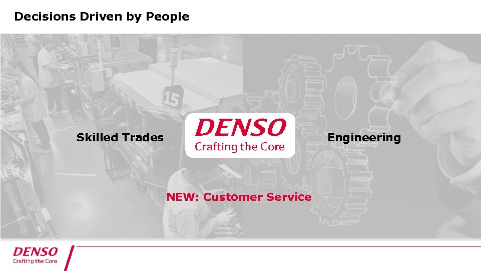 Decisions Driven by People Skilled Trades Engineering NEW: Customer Service 