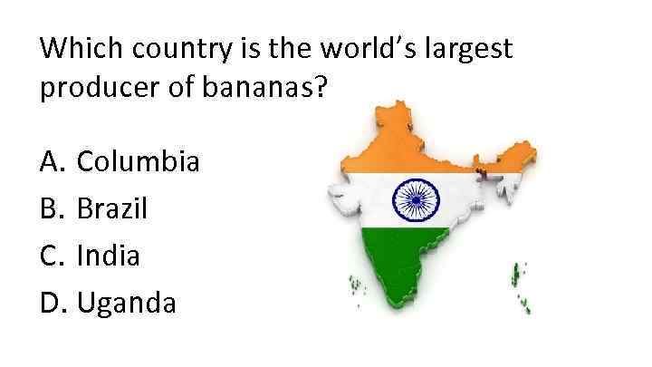 Which country is the world’s largest producer of bananas? A. Columbia B. Brazil C.