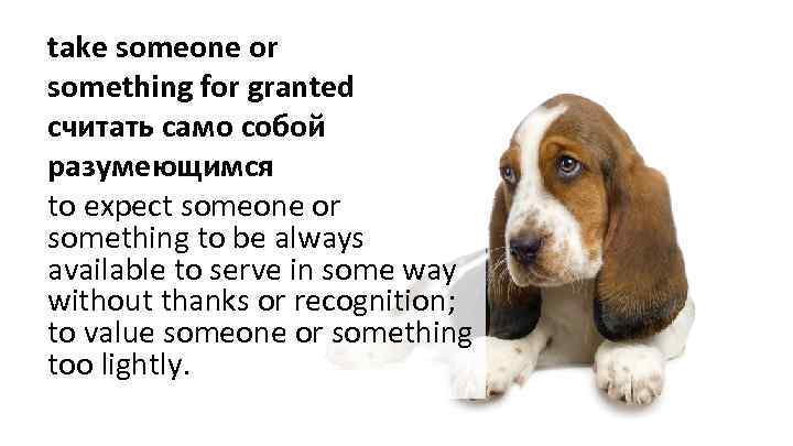 take someone or something for granted считать само собой разумеющимся to expect someone or