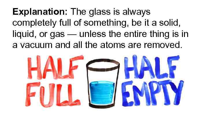 Explanation: The glass is always completely full of something, be it a solid, liquid,
