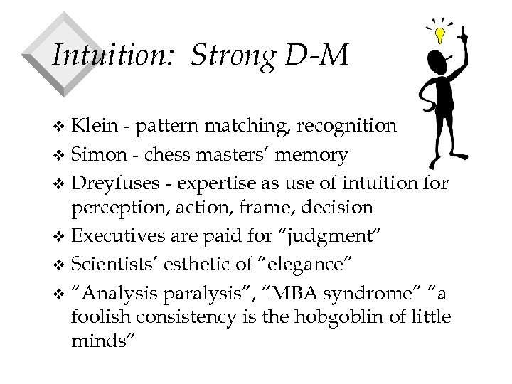 Intuition: Strong D-M Klein - pattern matching, recognition v Simon - chess masters’ memory