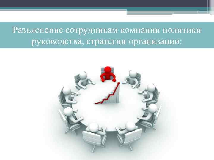 Разъяснение сотрудникам компании политики руководства, стратегии организации: 