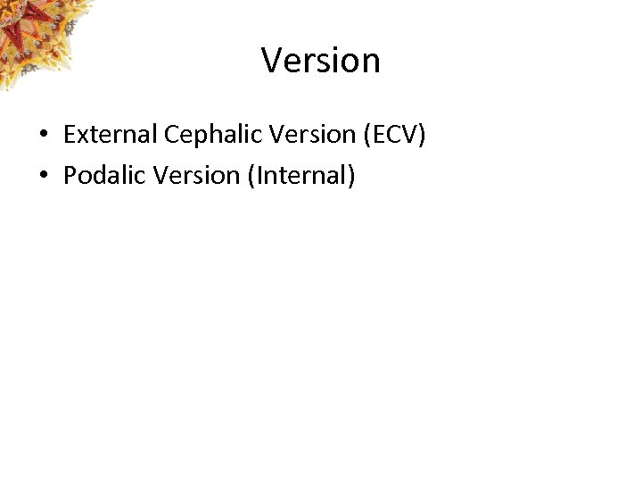 Version • External Cephalic Version (ECV) • Podalic Version (Internal) 