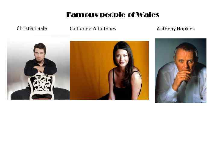 Famous people of Wales Christian Bale Catherine Zeta-Jones Anthony Hopkins 