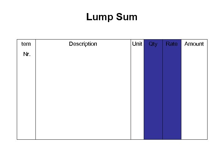 Lump Sum tem Nr. Description Unit Qty Rate Amount 