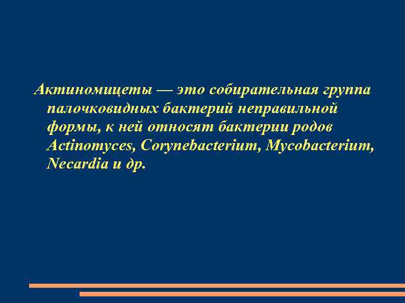 Актиномицеты — это собирательная группа палочковидных бактерий неправильной формы, к ней относят бактерии родов