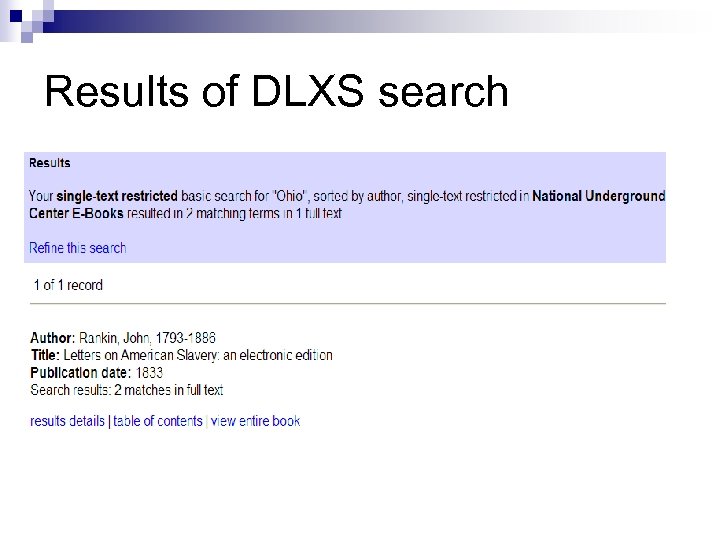 Results of DLXS search 