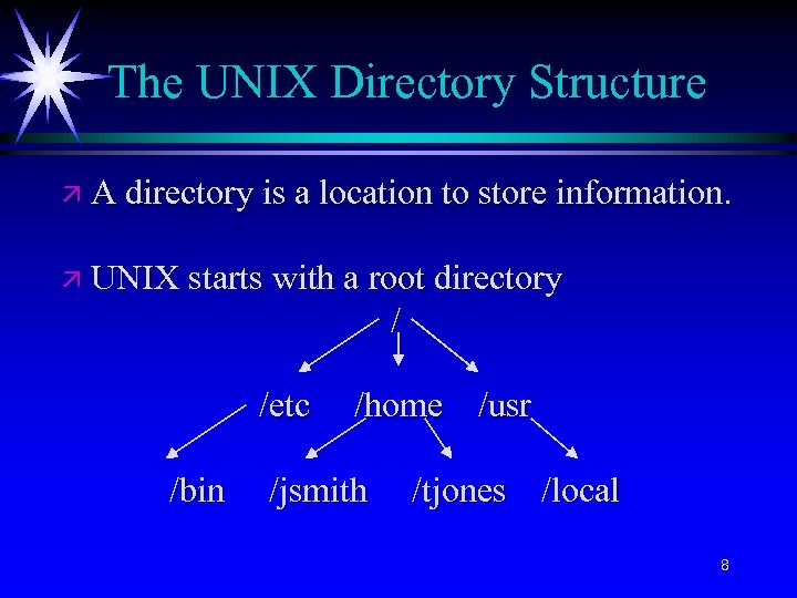 The UNIX Directory Structure ä A directory is a location to store information. ä