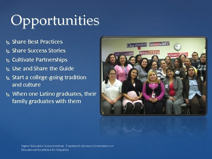 Opportunities Share Best Practices Share Success Stories Cultivate Partnerships Use and Share the Guide