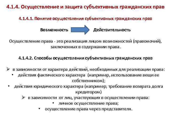 Понятие и способы осуществления гражданских прав и исполнения обязанностей презентация