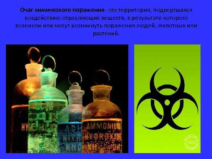 Очаг химического поражения -это территория, подвергшаяся воздействию отравляющих веществ, в результате которого возникли или