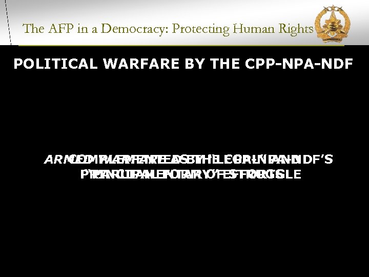 The AFP in a Democracy: Protecting Human Rights POLITICAL WARFARE BY THE CPP-NPA-NDF ARMED