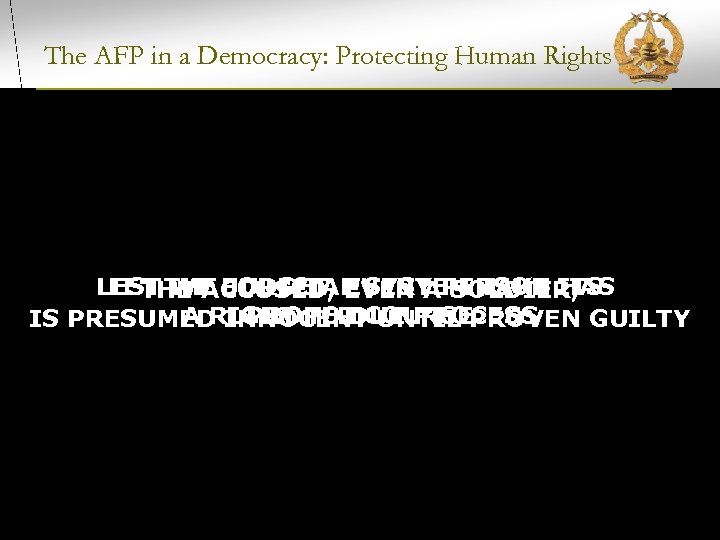 The AFP in a Democracy: Protecting Human Rights LEST THE FORGET, EVEN APERSON ITS