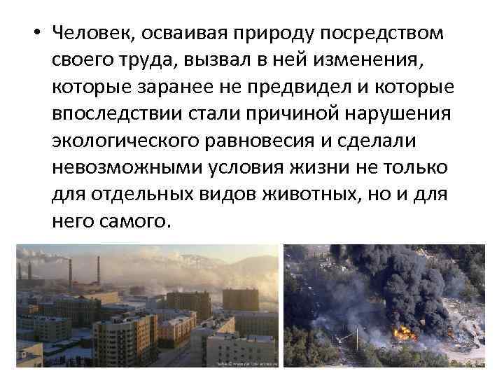  • Человек, осваивая природу посредством своего труда, вызвал в ней изменения, которые заранее