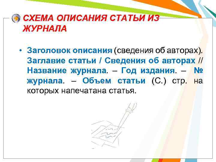 СХЕМА ОПИСАНИЯ СТАТЬИ ИЗ ЖУРНАЛА • Заголовок описания (сведения об авторах). Заглавие статьи /