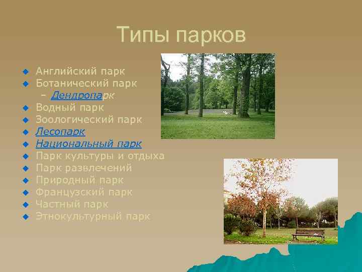 Виды парок. Типы парков английский. Основные виды парков. Классификация парков по типам. Типы парков их Назначение.