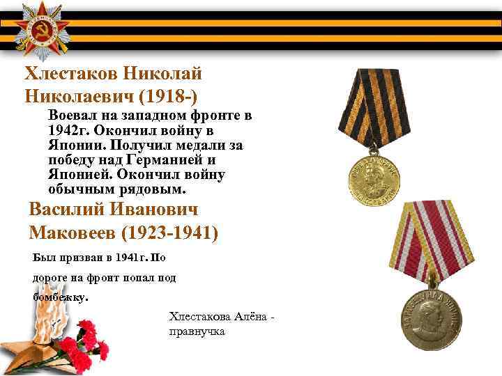 Хлестаков Николай Николаевич (1918 ) Воевал на западном фронте в 1942 г. Окончил войну