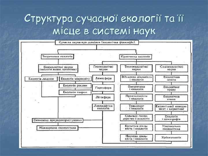 Структура сучасної екології та її місце в системі наук 