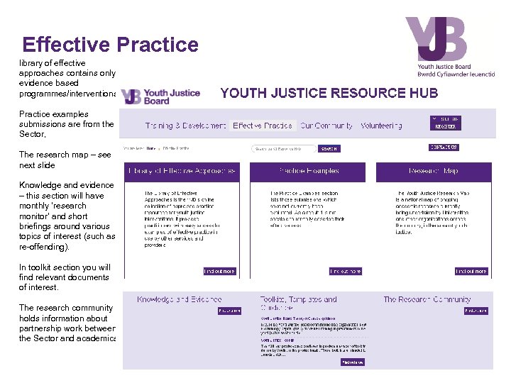 Effective Practice library of effective approaches contains only evidence based programmes/interventions Practice examples submissions