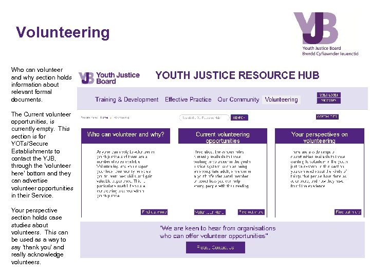 Volunteering Who can volunteer and why section holds information about relevant formal documents. The