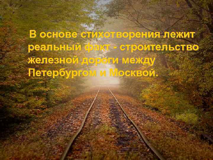  В основе стихотворения лежит реальный факт - строительство железной дороги между Петербургом и