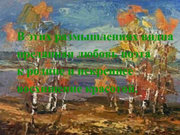 В этих размышлениях видна преданная любовь поэта к родине и искреннее восхищение красотой. 