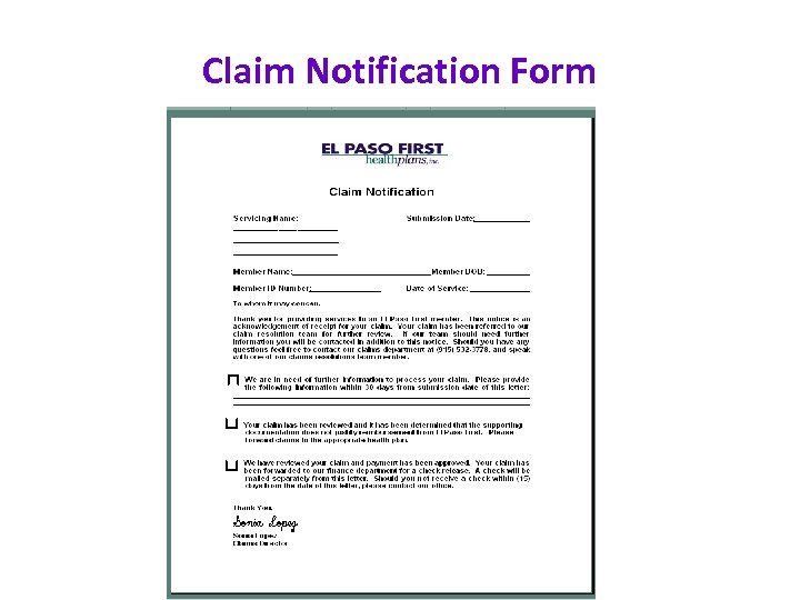 Claim Notification Form 