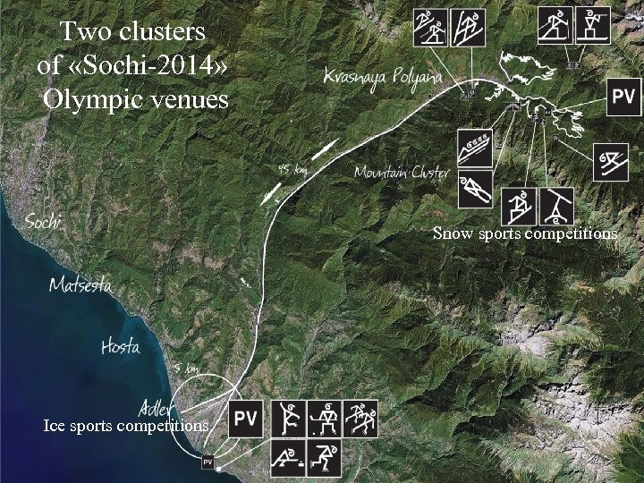 Two clusters of «Sochi-2014» Olympic venues Snow sports competitions Ice sports competitions 