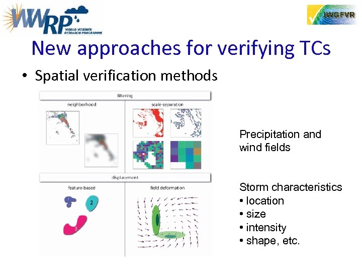 New approaches for verifying TCs • Spatial verification methods Precipitation and wind fields Storm