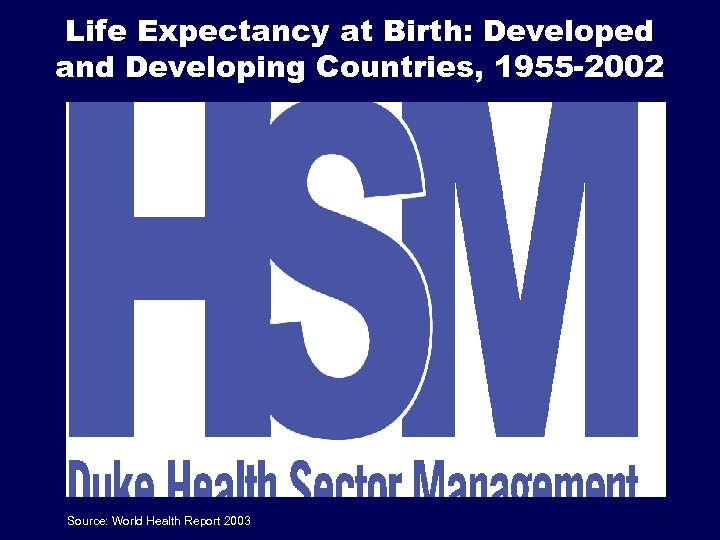 Life Expectancy at Birth: Developed and Developing Countries, 1955 -2002 Source: World Health Report