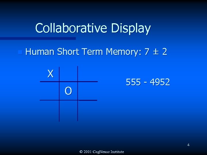 Collaborative Display n Human Short Term Memory: 7 ± 2 X 555 - 4952