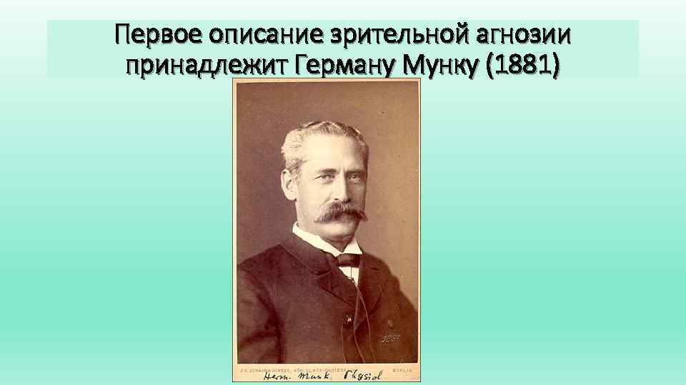 Первое описание зрительной агнозии принадлежит Герману Мунку (1881) 