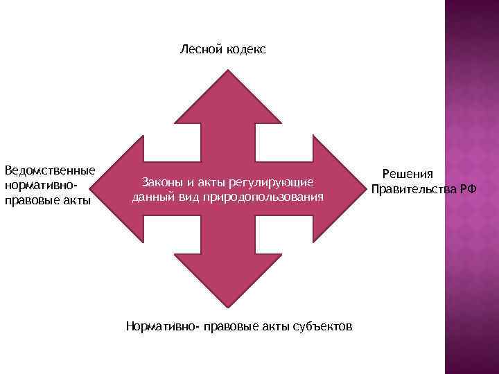 Лесной кодекс Ведомственные нормативноправовые акты Законы и акты регулирующие данный вид природопользования Нормативно- правовые