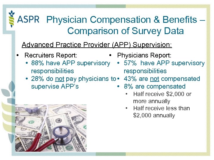 Physician Compensation & Benefits – Comparison of Survey Data Advanced Practice Provider (APP) Supervision: