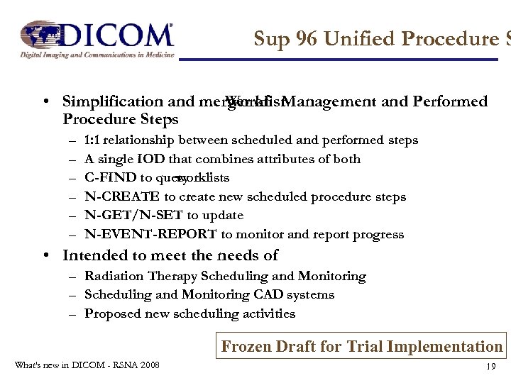 Sup 96 Unified Procedure S • Simplification and merger of Management and Performed Worklist