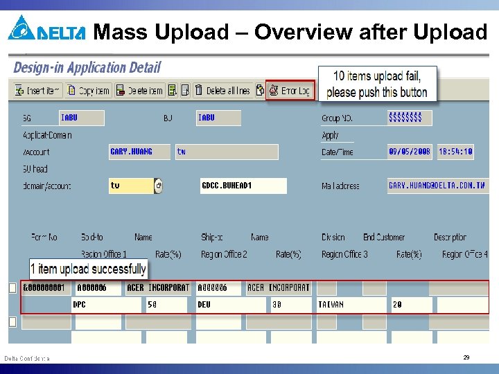 Mass Upload – Overview after Upload 29 