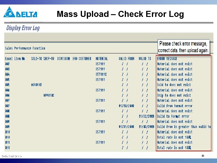 Mass Upload – Check Error Log 30 