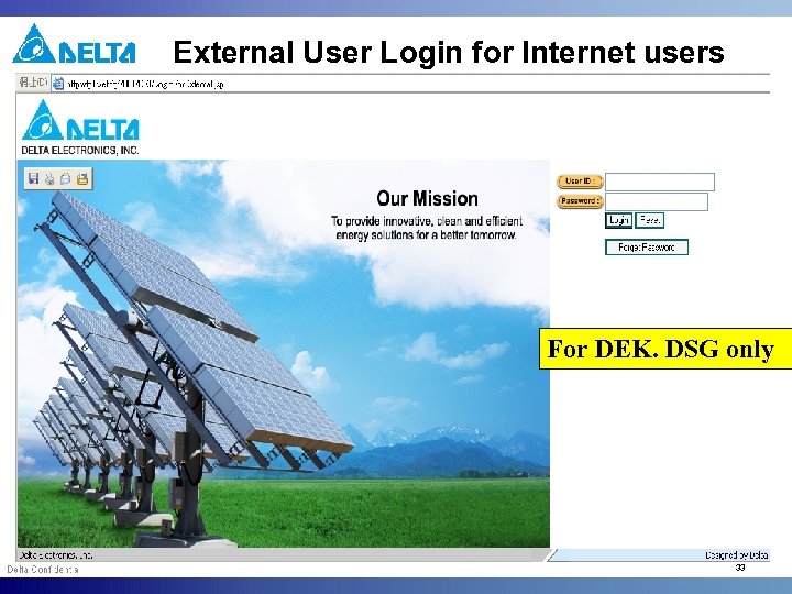 External User Login for Internet users For DEK. DSG only 33 