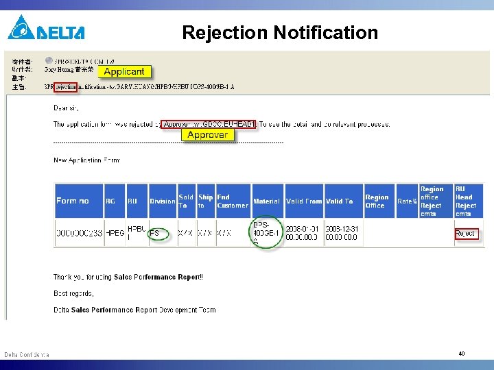 Rejection Notification 40 