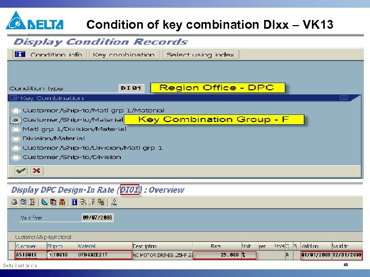 Condition of key combination DIxx – VK 13 48 