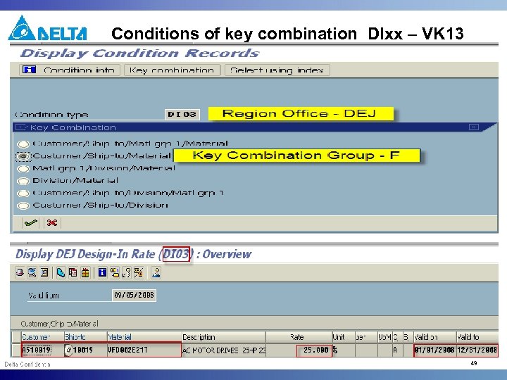 Conditions of key combination DIxx – VK 13 49 