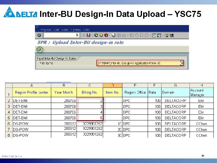 Inter-BU Design-In Data Upload – YSC 75 50 