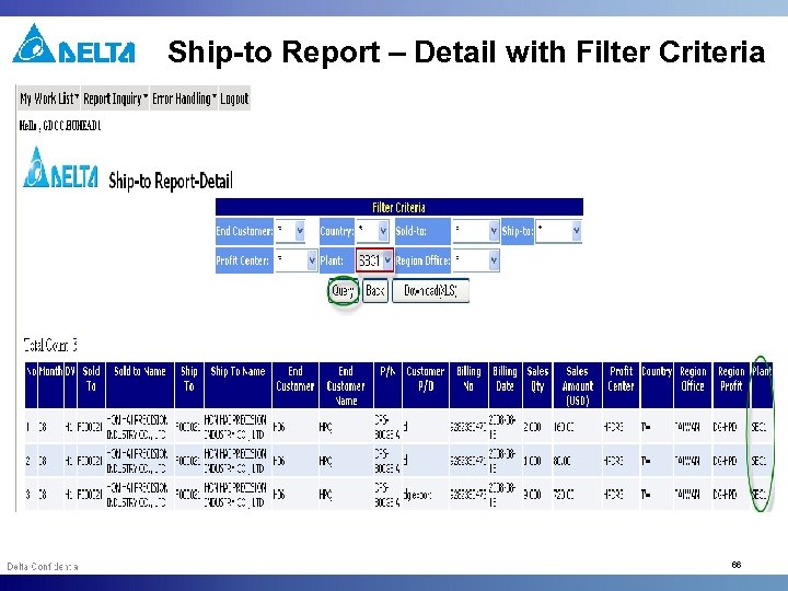 Ship-to Report – Detail with Filter Criteria 66 