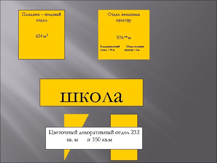Плодово – ягодный отдел Отдел овощных культур 624 м 2 576 кв. м Коллекционный
