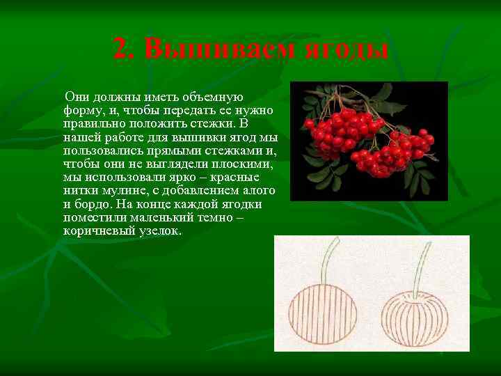 2. Вышиваем ягоды Они должны иметь объемную форму, и, чтобы передать ее нужно правильно