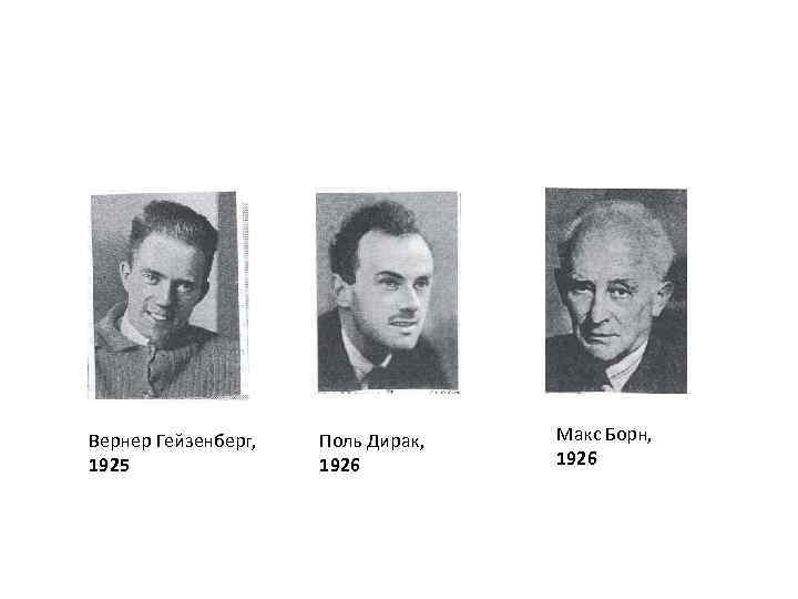 Вернер Гейзенберг, 1925 Поль Дирак, 1926 Макс Борн, 1926 
