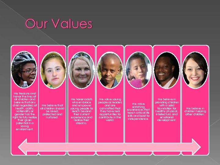 Our Values We treasure and honor the lives of all children and believe that