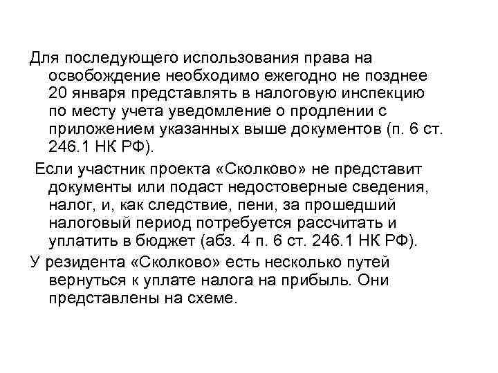 Для последующего использования права на освобождение необходимо ежегодно не позднее 20 января представлять в